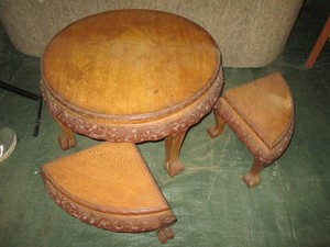 5pc Hand carved Japanese teakwood clawfoot nesting dining table and personal table(coffee table style size approx 30in, bench style tables approx 20in wide