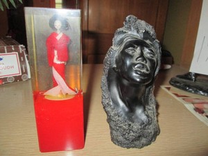 Acrylic encased Geisha and hand carved Ebony wood statue