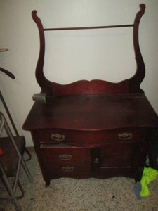 Antique Victorian wood washstand dry sink approx 36x18x28in (not including upper towel drying rack section)