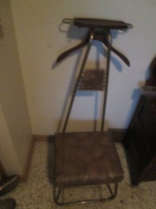 Vintage metal framed valet chairbutler stand with padded seat