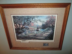 Nary a Care Framed, matted, Signed and numbered stamp and commemorative print by Ken Zylla