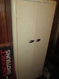 Vintage steel 2-door pantry cabinet approx 26x12x64
