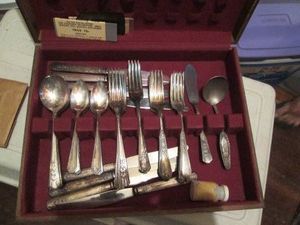Silver PLATED flatware with lined wood box case