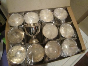 12pc nickel silver punch bowl cups with handles