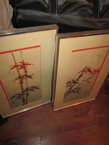 Japanese themed framed wildlife wall art pair approx 18.5x30.5in