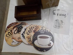 2 Sets Coffee Coasters in a Holder