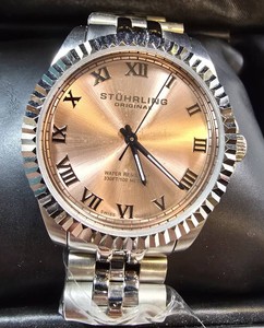 NEW Sthrling Original Rose Gold Sunburst Dial Stainless Steel Mens Quartz Watch w Box & Papers