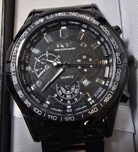 NEW OPK Mens Black Sport Quartz Watch w Tachymeter Bezel, Date Display & Gift Box