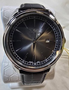 Invicta Celestial Mens 43mm Black Dial Quartz Leather Strap Watch Model 47815  New in Box