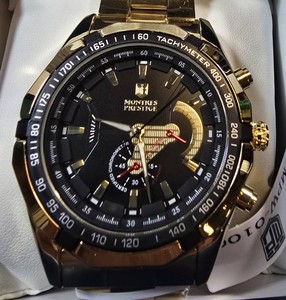 Montres Prestige Mens Gold-Tone Skeleton Style Chronograph Quartz Watch  New in Box