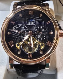 BIBI Luxury Automatic Mens Watch  Rose Gold Tone  Leather Strap  New in Box