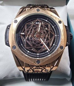 BIBI Luxury Automatic Skeleton Mens Watch  Rose Gold Tone  Black Silicone Strap  New in Box