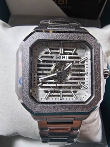 BIBI Luxury Automatic Mens Watch  Silver Stainless Steel  Skeleton Dial  New in Box