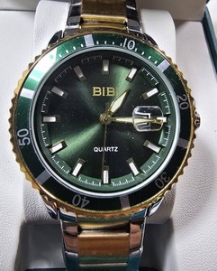 BIBI Luxury Mens Quartz Watch  Green Dial  Two-Tone Stainless Steel Bracelet  New in Box