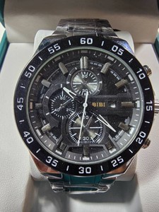 BIBI Luxury Mens Quartz Watch  Black Dial  Stainless Steel Bracelet  Model K6945  New in Box