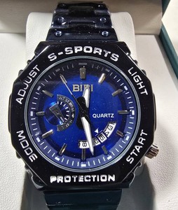 BIBI Luxury Mens Quartz Watch  Blue Dial  Black Stainless Steel Bracelet  Model K7059  New in Box