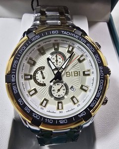 BIBI Luxury Mens Multifunction Quartz Watch  White Dial  Two-Tone Stainless Steel Bracelet  Model K6886  New in Box