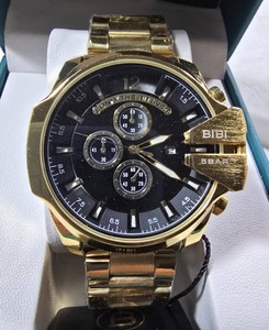 BIBI Luxury Mens Gold-Tone Multifunction Quartz Watch  Black Dial  Model K7073  New in Presentation Box