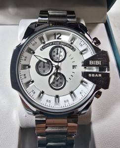 BIBI Luxury Mens Quartz Watch  White Dial  Stainless Steel Bracelet  Model K6885  New in Box