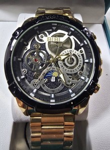 BIBI Luxury Mens Quartz Watch  Black Dial  Gold-Tone Stainless Steel  New in Box