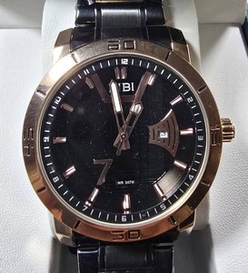 BIBI Luxury Mens Quartz Watch  Black Dial  Rose Gold & Black Stainless Steel  New in Box