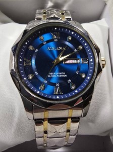 AIMANA Mens DayDate Watch  Blue Sunburst Dial  Two-Tone Stainless Steel Bracelet  New in Box