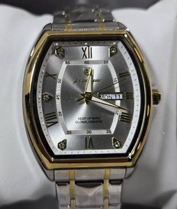 Poedagar Mens Luxury Tonneau Watch  Silver Dial  Two-Tone Stainless Steel Bracelet  DayDate Display  41mm  New in Box