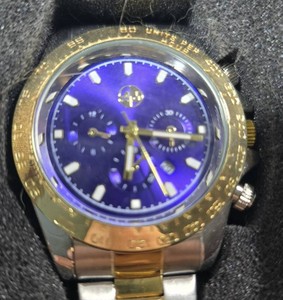 AJ Mens Chronograph Watch  Purple Dial  Two-Tone Stainless Steel Bracelet  45mm  New in Box