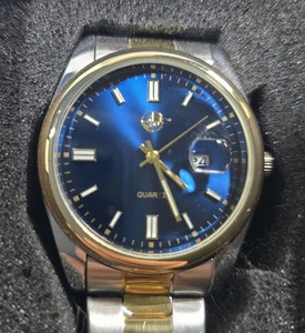 AJ Mens Two-Tone Stainless Steel Watch  Blue Sunburst Dial  Date Display  New in Box