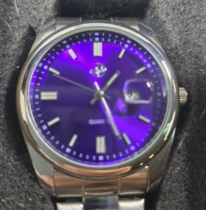 AJ Mens Stainless Steel Watch  Purple Sunburst Dial  Date Display  New in Box