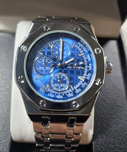 Montres Carlo Mens Gunmetal Watch  Blue Multi-Function Style Dial  New in Gift Box