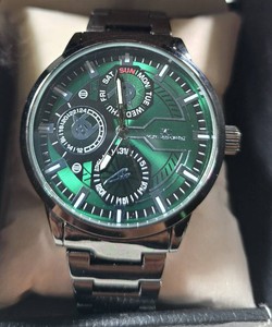 MC Montres Carlo Mens Black & Emerald Green Multi-Function Style Watch  Black Link Bracelet  Gift Box Included