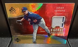 2005 upper deck reflections fabric reflections game Used jersey card with pinstripe Johan Santana