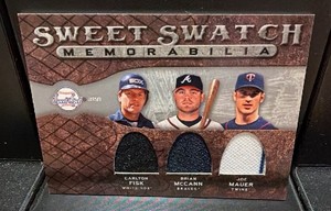 2009 sweet spot triple jersey Joe Mauer, Carlton Fisk and Brian McCann