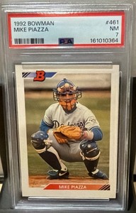 PSA seven near #MIN 1992 Bowman, Mike Piazza rookie card