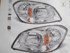 2005-2010 Chevy Cobalt headlight assembly compatible with 2007-2009 Pontiac G6, G5, 2005-2006 Pursuit clear lens chrome housing amber reflector set wo bulbs