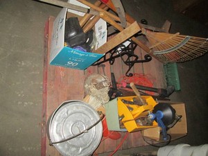 Pallet of assorted tools, lawn care and other garage items