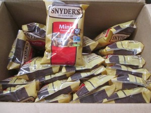 Approx 48 2.25 oz bags Snyders mini pretzels dated Feb 26