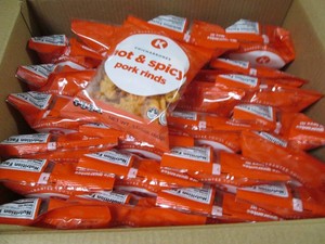 24 Bags of Hot n Spicy pork rinds dated Jan 26