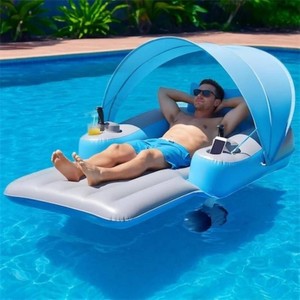 $320 Motorized Pool Float with Canopy, Rechargeable Dual Motor Electric Lounge Raft for Pool & Lake