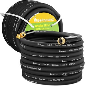 Beitopamz 100 ft Garden Hose, 58 in Heavy Duty Water Hose, Flexible and Durable, Lightweight Rubber Hybrid Hose, Leak-Free Connections, Male to Female 34 Brass Fittings for Patio, Lawn, Black