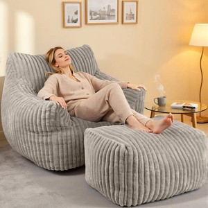 $240 Giant Bean Bag Chair with Ottoman, Oversized Memory Foam Bean Bag Sofa for Adults and Kids, Large Comfy Fluffy Single Lounges Mini Couch for Living Room, Bedroom & Dorm(Taupe)
