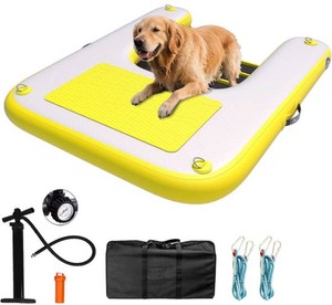 $149 ALIFUN Inflatable Dog Ramp for Boat, Large Dog Water Ramp with Manual Pump, Non-Slip EVA Durable Floating Dock Ladder Up to 90 LBs for Swimming Pool, Boat, Lake & Ocean (55 L x 39 W x 4 H)