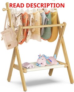 BAMBOOHOMIE Baby Clothing Rack for Baby Shower Pets Dolls, Baby Clothes Rack with Storage Shelf & Double Rods, Toddler Clothes Rack, Mini Closet Baby Shower Rack (Natural)