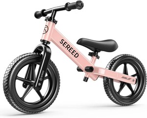 SEREED Toddler Balance Bike 2 Year Old, Gift for 2-3 Boys Girls, Adjustable  No Pedal Kids Toy Bike for 2-5 Years Old, Customize Plate with 3pcs Stickers (Pink)