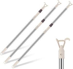 Reallnaive 1 Pack Telescoping Skylight Pole with Hook up 47 to 98 Inch Wand for Blinds Tension Rod Blinds Shades Stainless Steel Adjustable Curtain Pull Wand for Skylight Cordless Window (Beige)