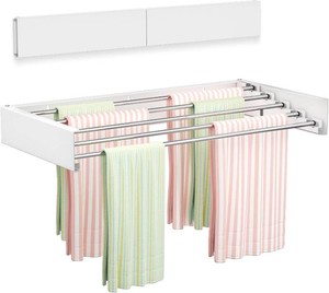 Vikaqi Wall Mounted Clothes Drying Rack 23.6, Foldable Wall Mount Laundry Rack Folding Indoor, Drying Rack Clothing Collapsible, Hidden Space Saver with Wall Template, 5 Rods, White