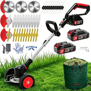 $135 Electric Weed Wacker Cordless Eater,21V No String Trimmer Battery Powered,3-in-1 Grass TrimmerLawn EdgerBrush Cutter with Metal Blades&Wheels,Stringless Weed Trimmer battery operated for Garden&Yard