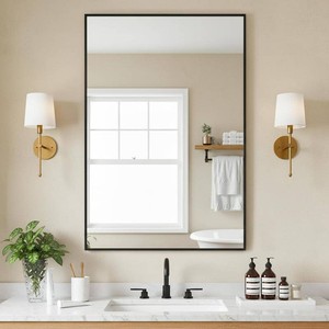 FICTOR Bathroom Vanity Mirror for Over Sink, 24 x 36, Black  Anti-Rust Frame, Shatterproof Tempered Glass, VerticalHorizontal Wall Mounted Mirror for Bedroom, Entryway, Living Room