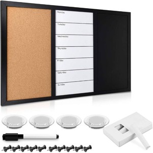 Navaris Combination Board CorkWhiteboardChalkboard - 24 x 36 inches Combo Bulletin Magnetic Dry Erase Chalk Board Weekly Planner Message Organizer